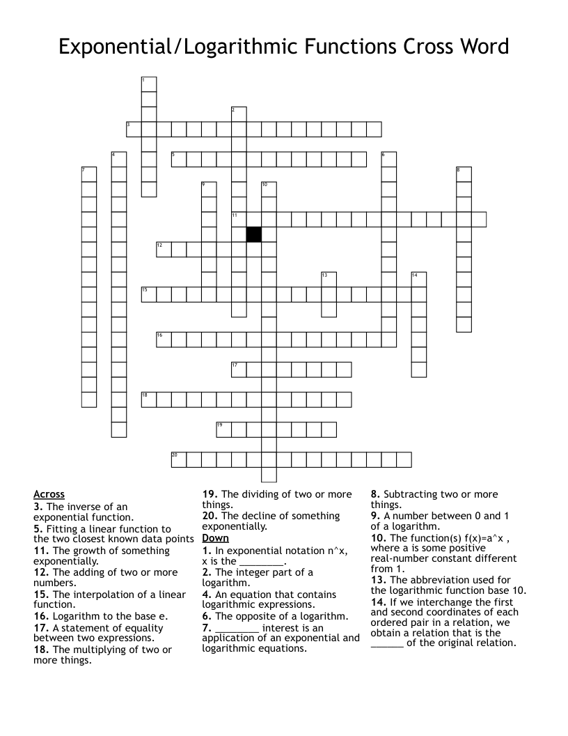 Exponential/Logarithmic Functions Cross Word