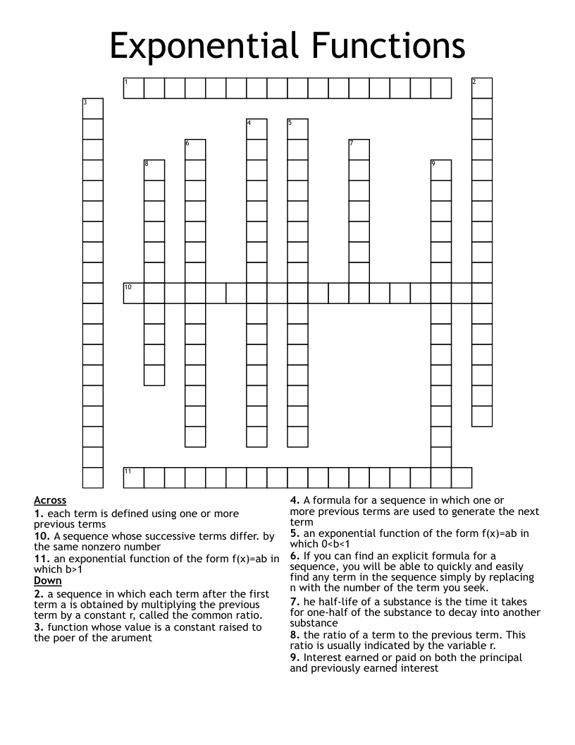 Exponential Functions Crossword