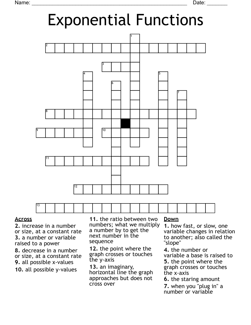 Exponential Functions Crossword