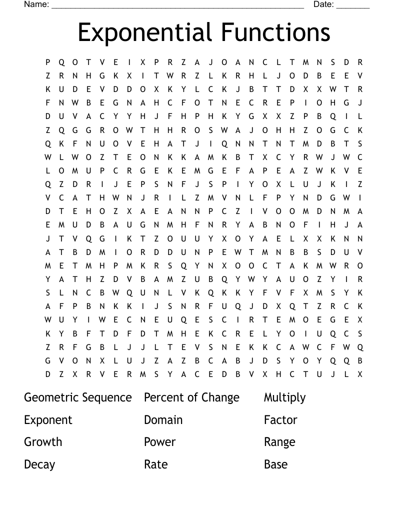 Exponential Functions Word Search