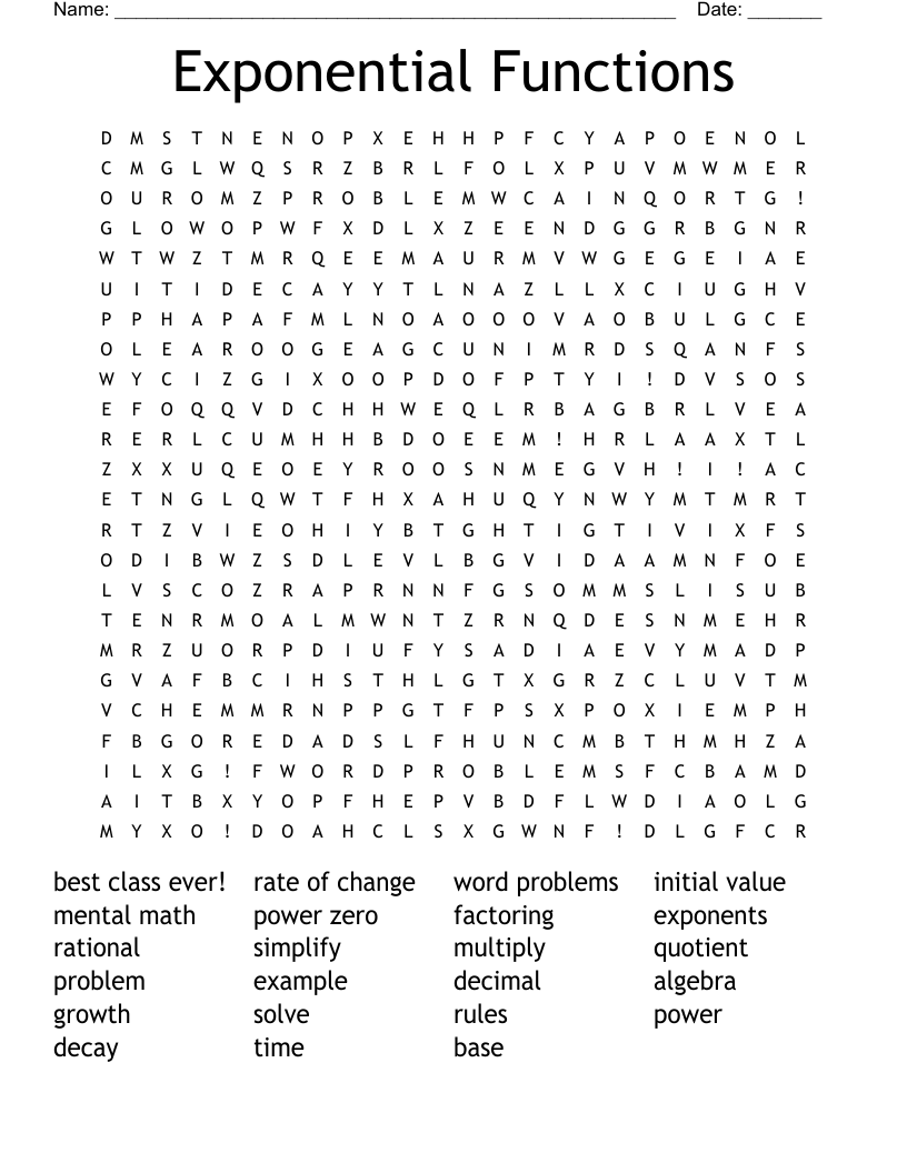 Exponential Functions Word Search
