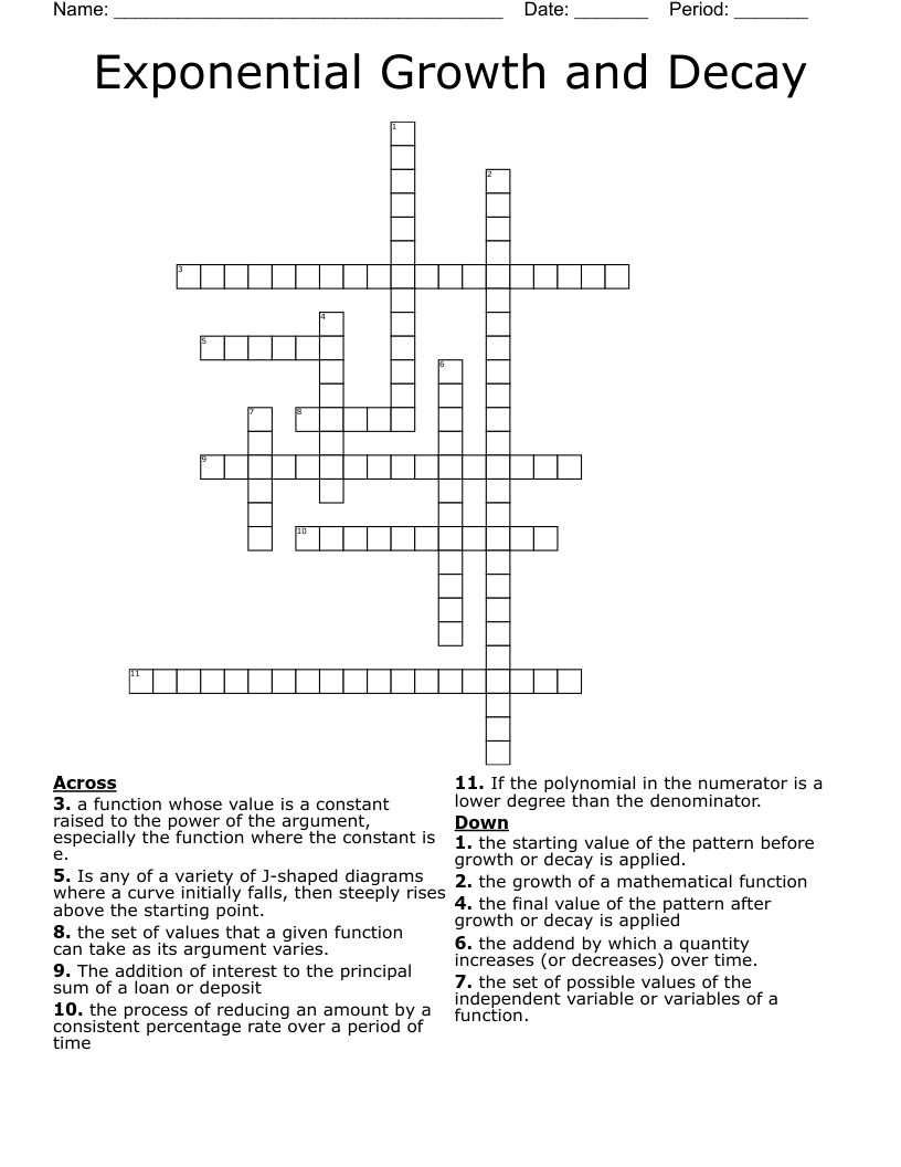 Exponential Growth and Decay Crossword