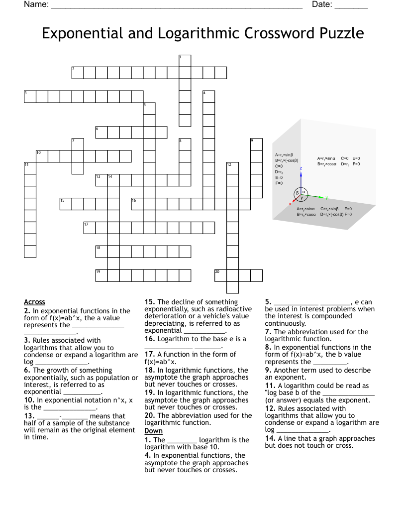 Exponential and Logarithmic Crossword Puzzle