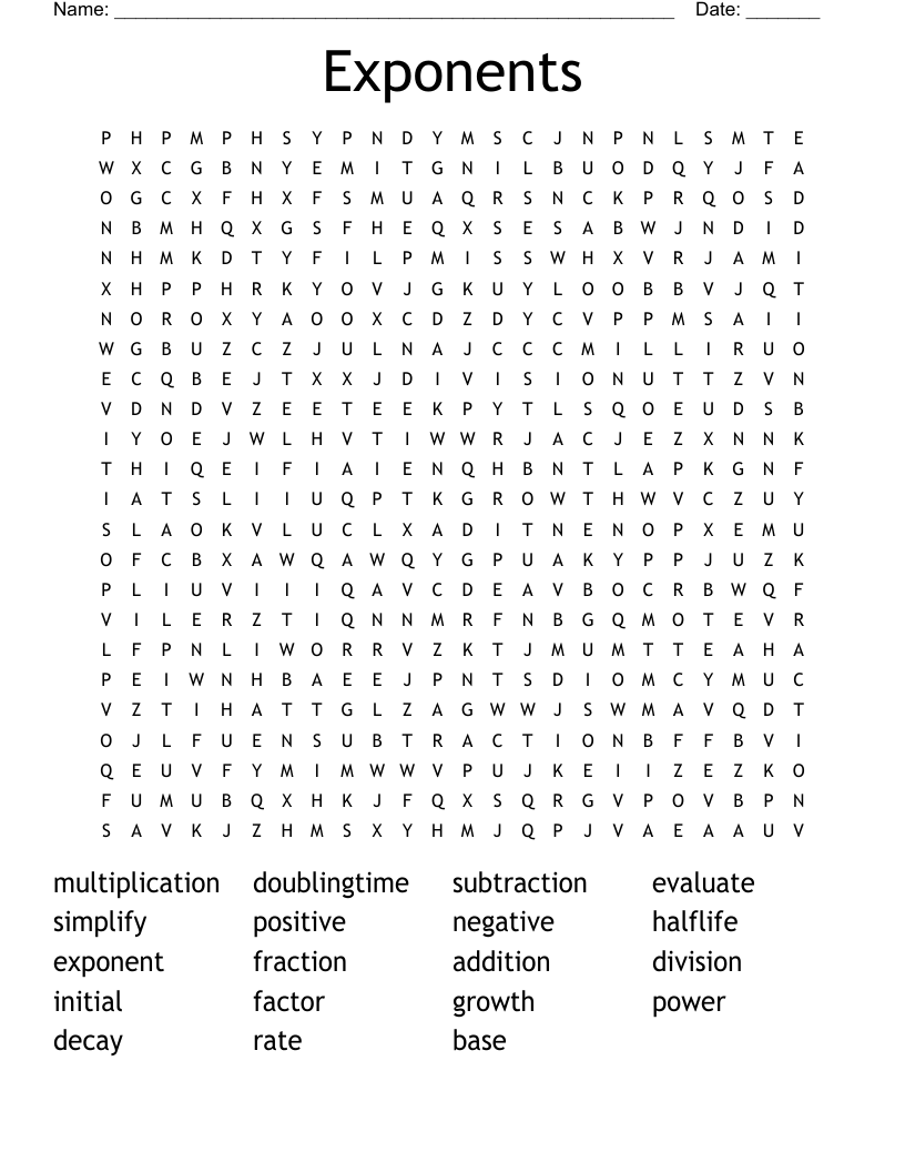 Exponents Word Search