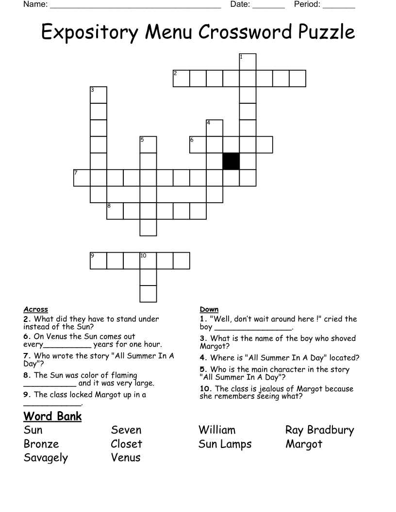 Expository Menu Crossword Puzzle