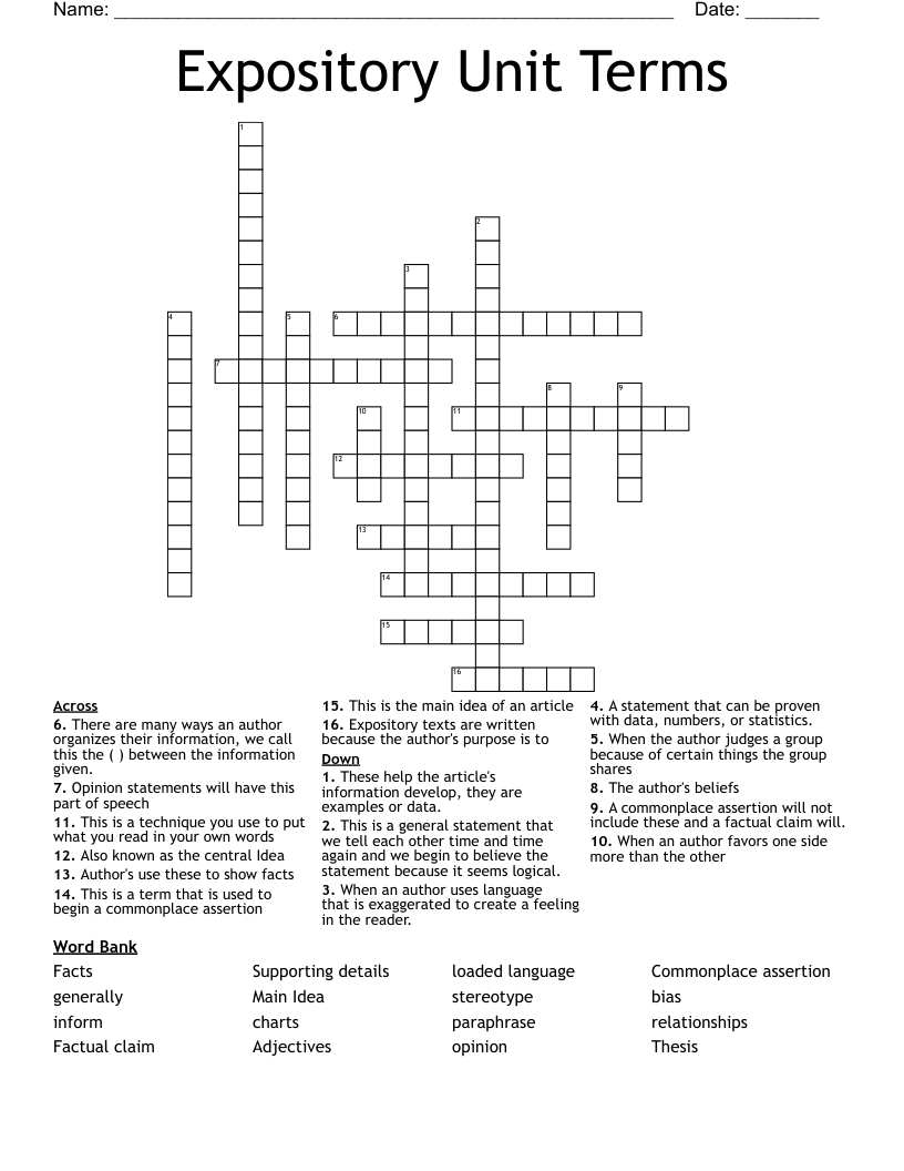 Expository Unit Terms Crossword