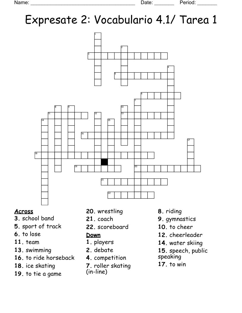 Expresate 2: Vocabulario 4.1/ Tarea 1 Crossword