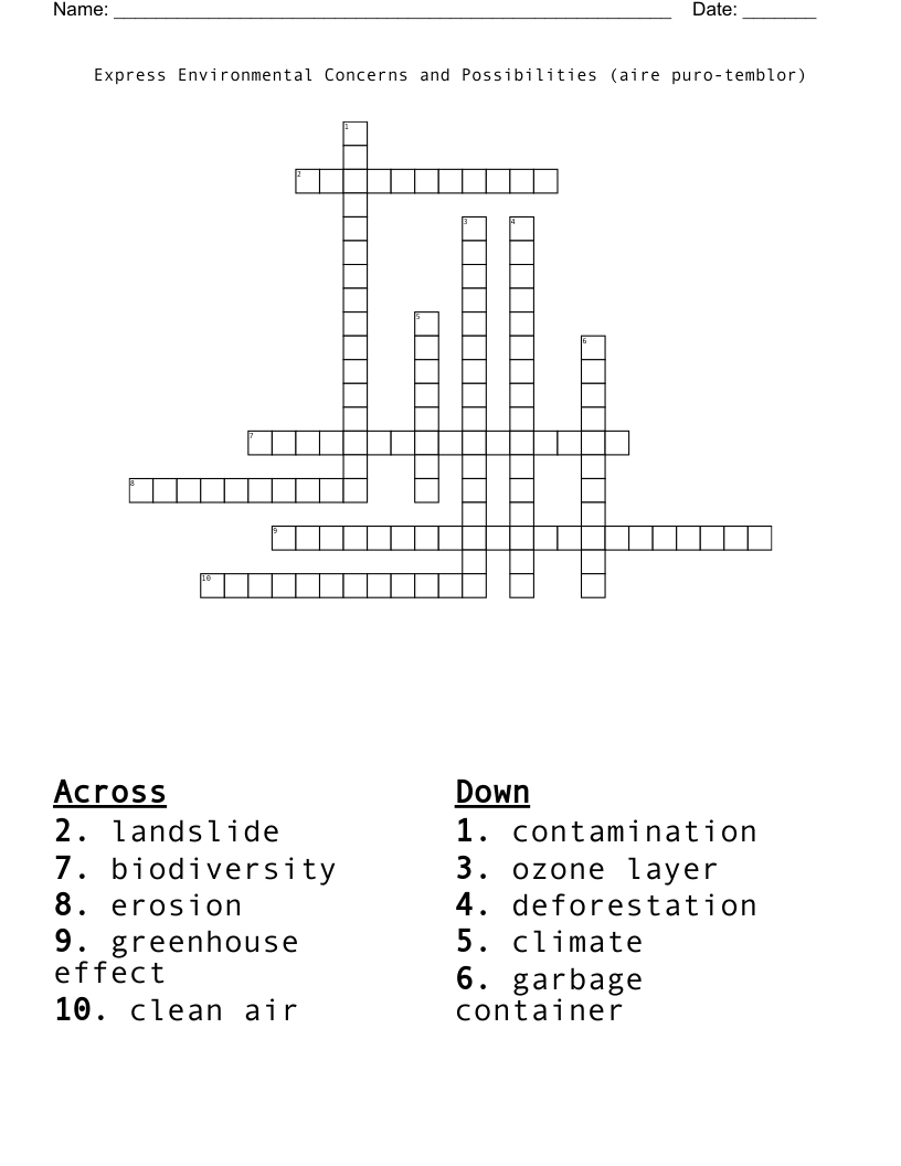 Express Environmental Concerns and Possibilities (aire puro-temblor) Crossword