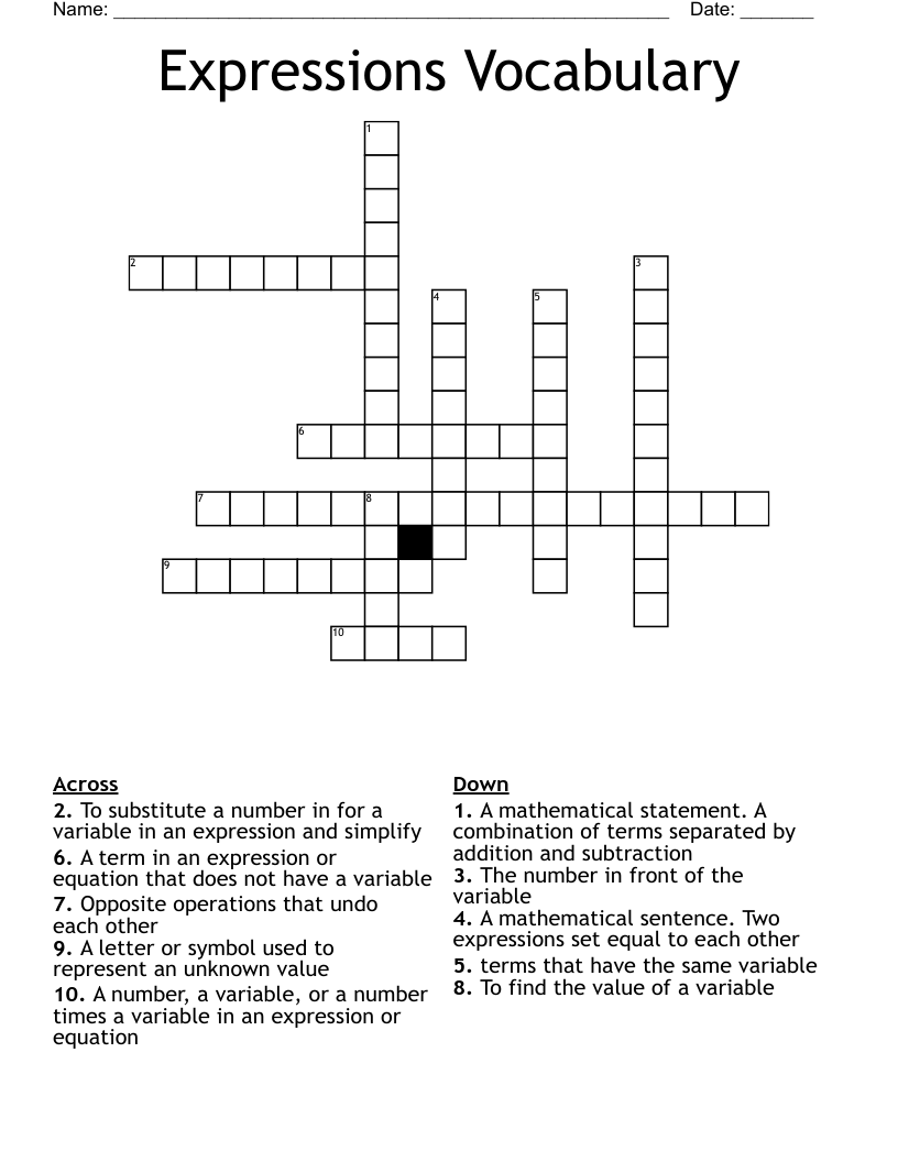Expressions Vocabulary Crossword