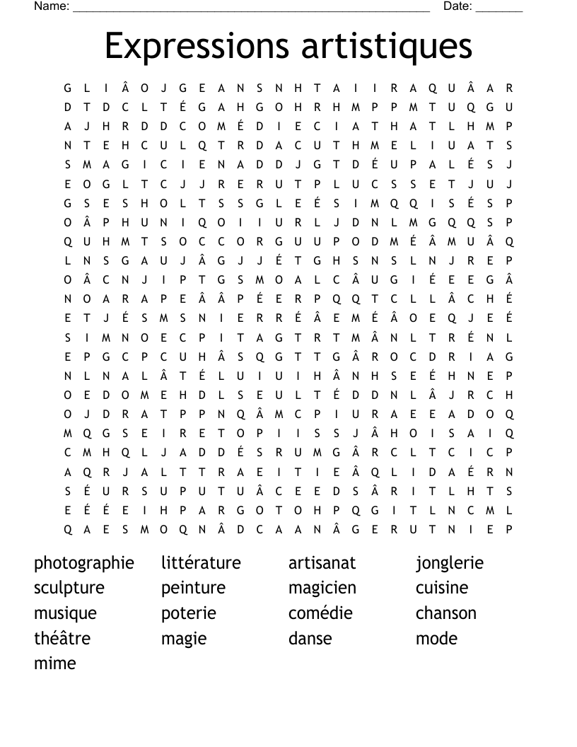 Expressions artistiques Word Search