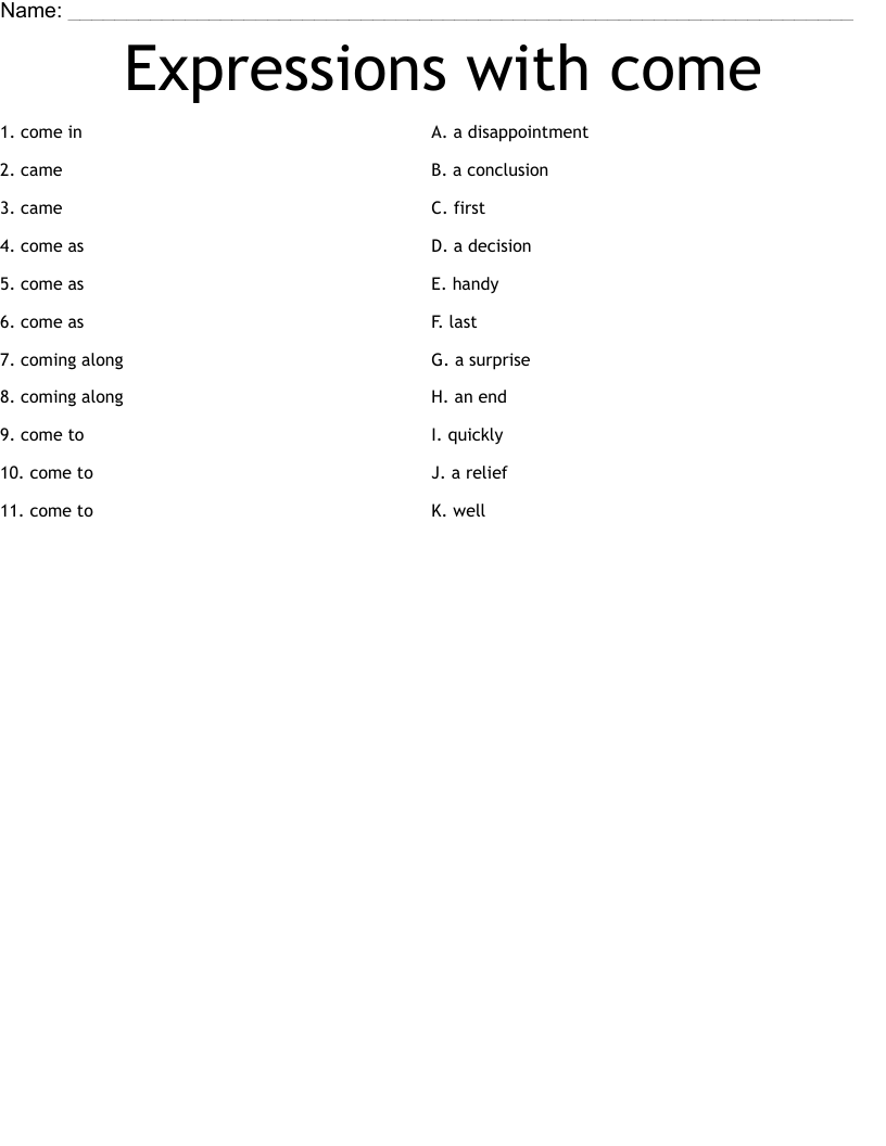 Expressions with come  Worksheet