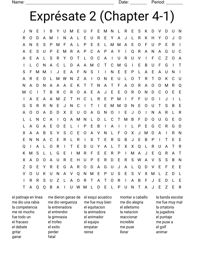 Exprésate 2 (Chapter 4-1) Word Search