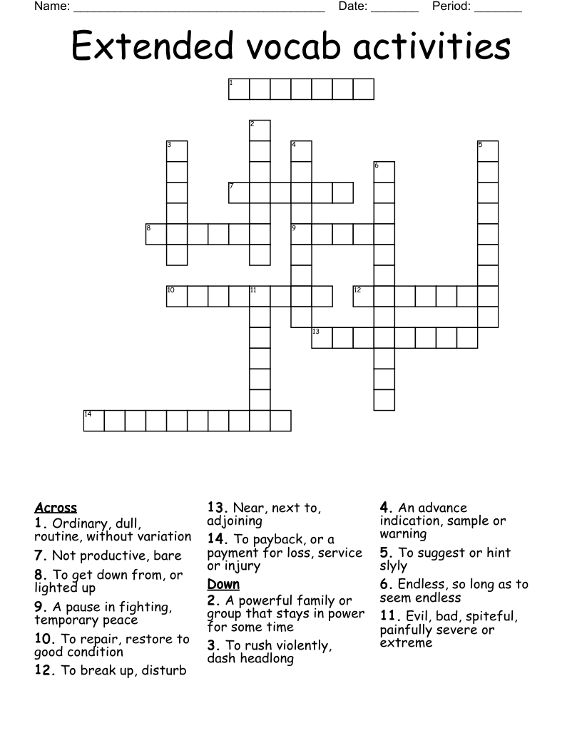 Extended vocab activities Crossword