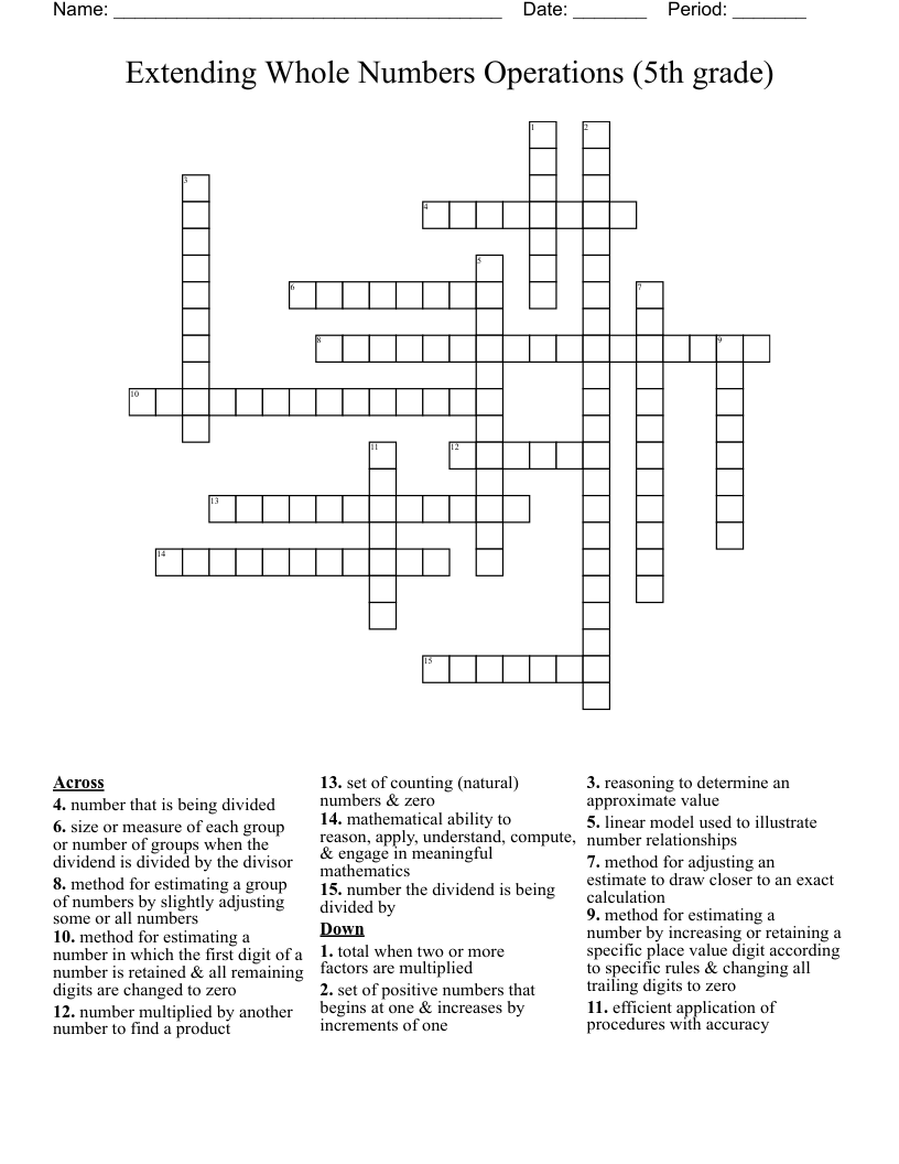 Extending Whole Numbers Operations         (5th grade) Crossword