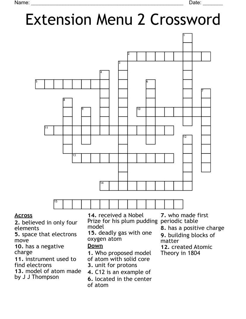 Extension Menu 2 Crossword