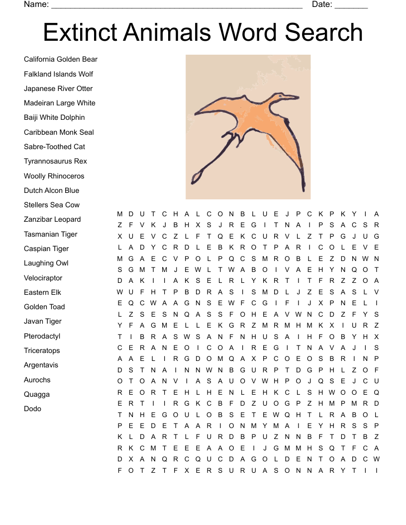 Extinct Animals Word Search