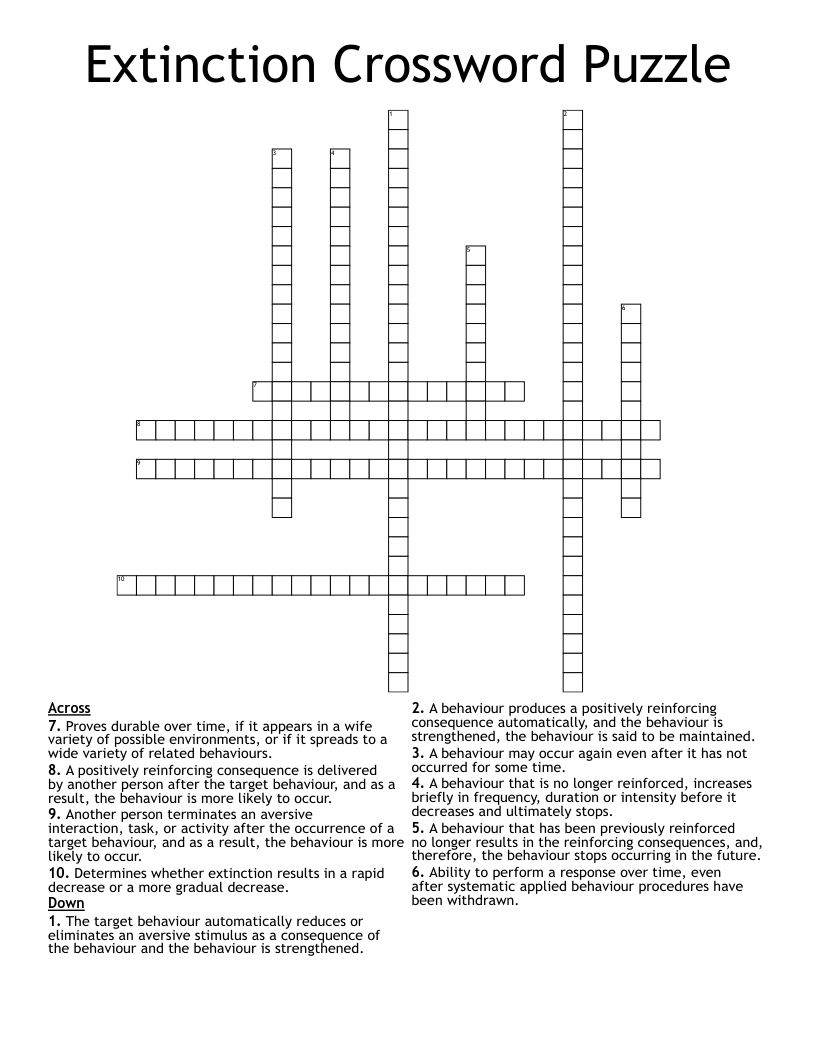Extinction Crossword Puzzle