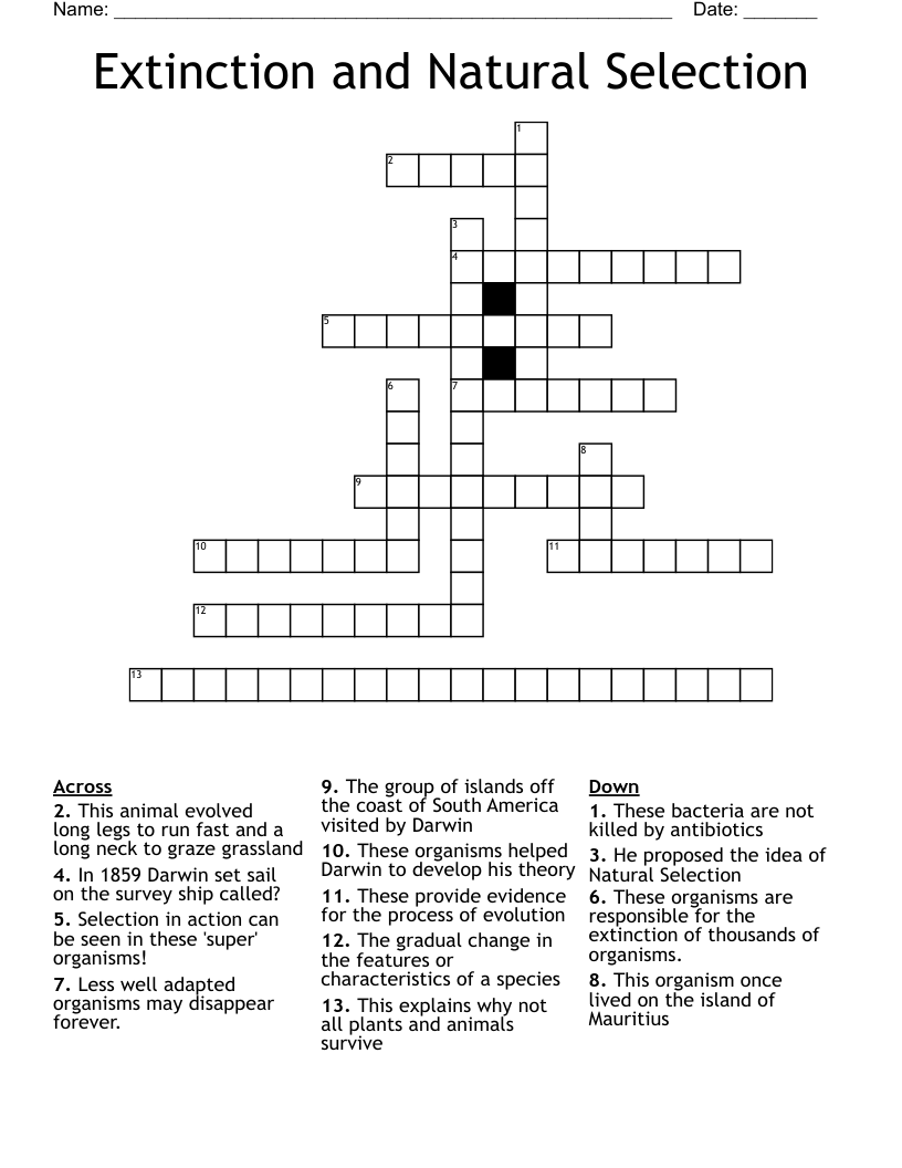 Extinction and Natural Selection Crossword