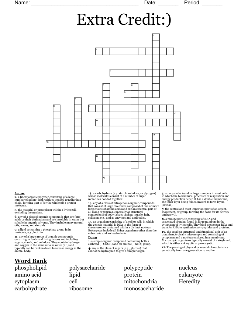 Extra Credit:) Crossword
