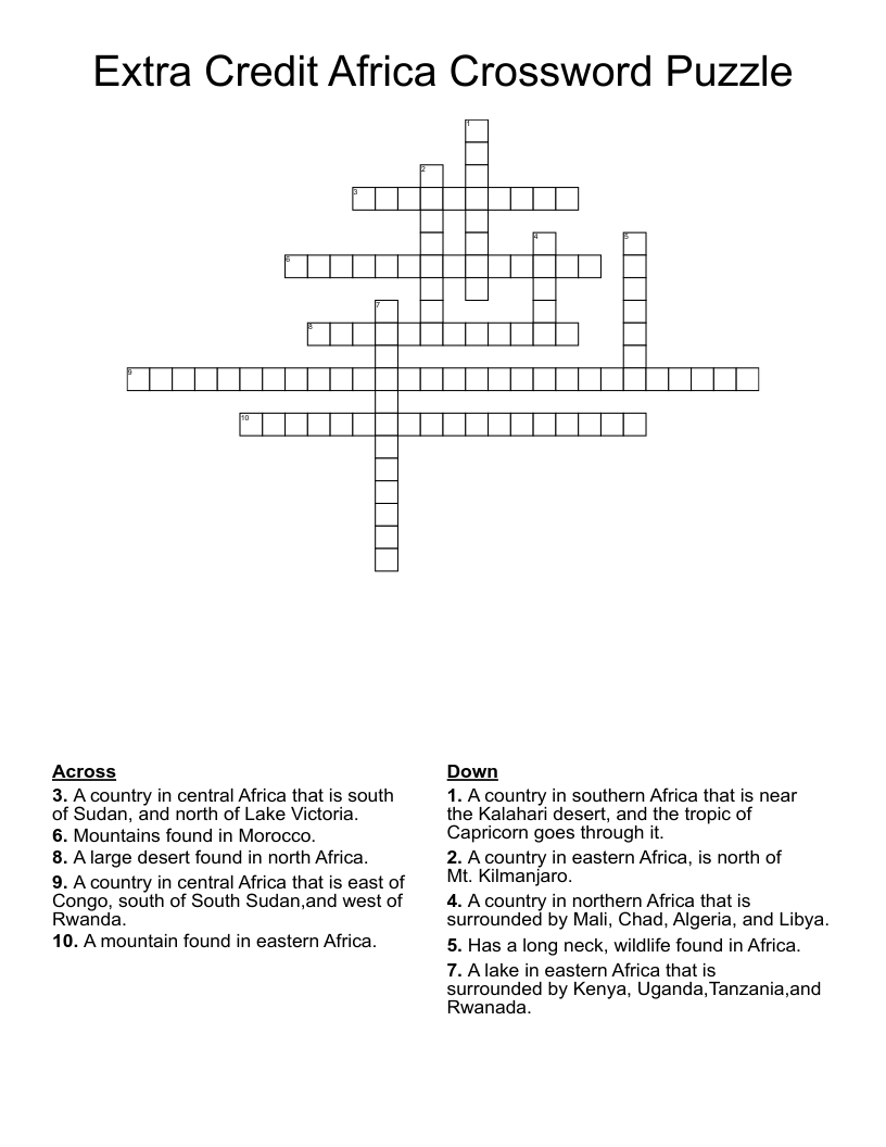 Extra Credit Africa Crossword Puzzle