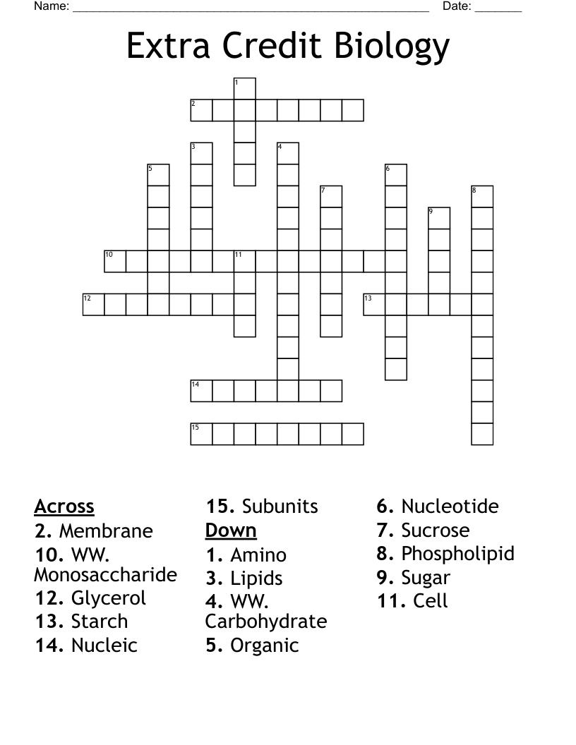 Extra Credit Biology Crossword