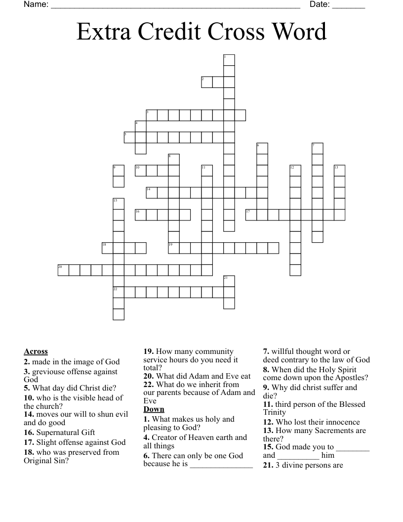 Extra Credit Cross Word