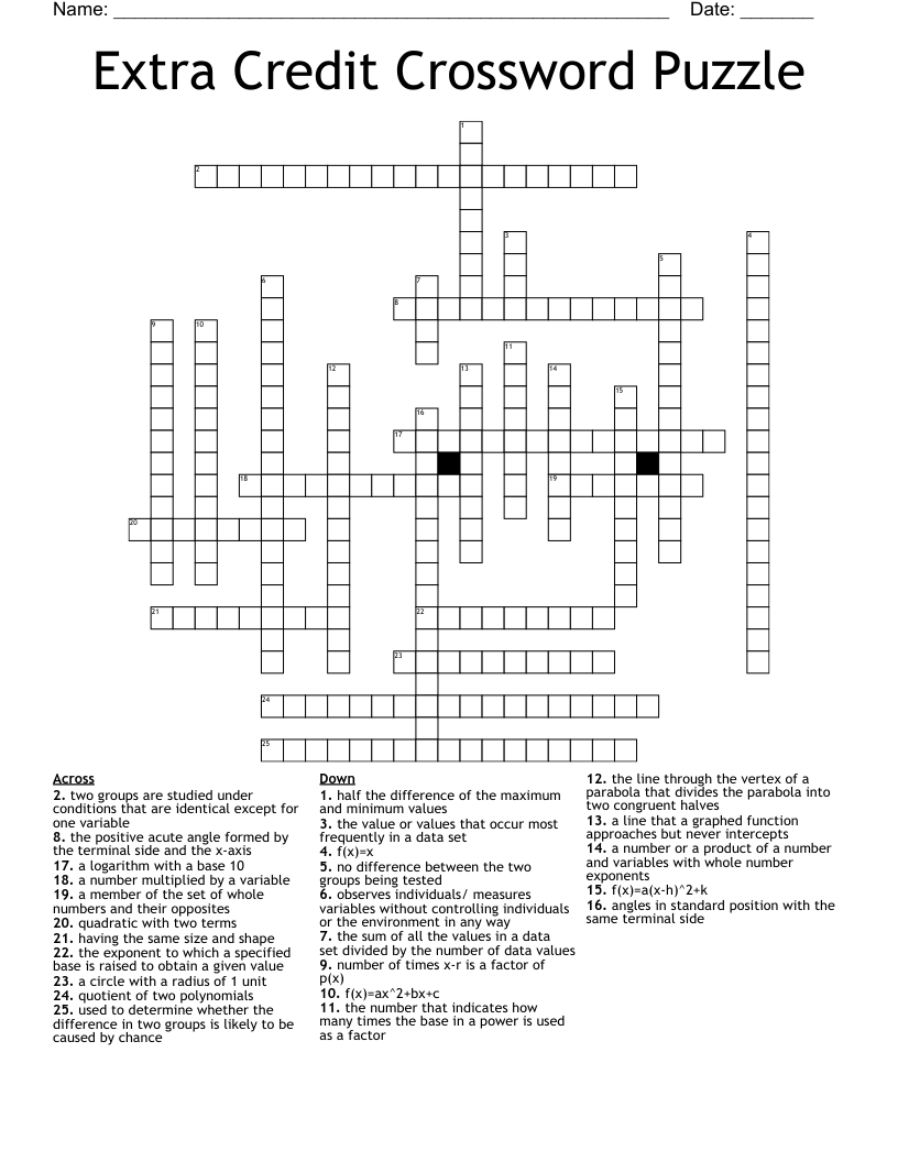 Extra Credit Crossword Puzzle