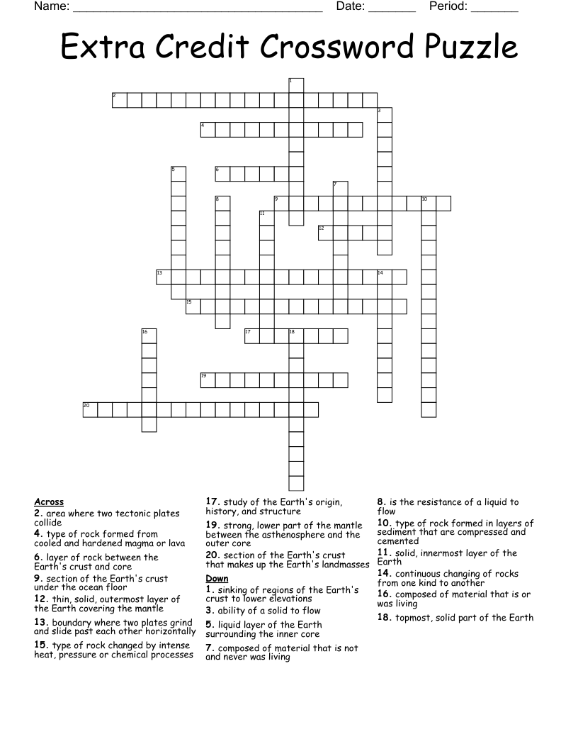 Extra Credit Crossword Puzzle