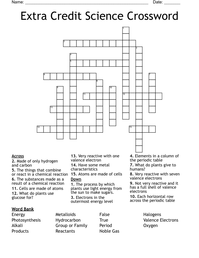 Extra Credit Science Crossword