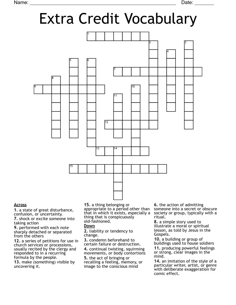 Extra Credit Vocabulary Crossword