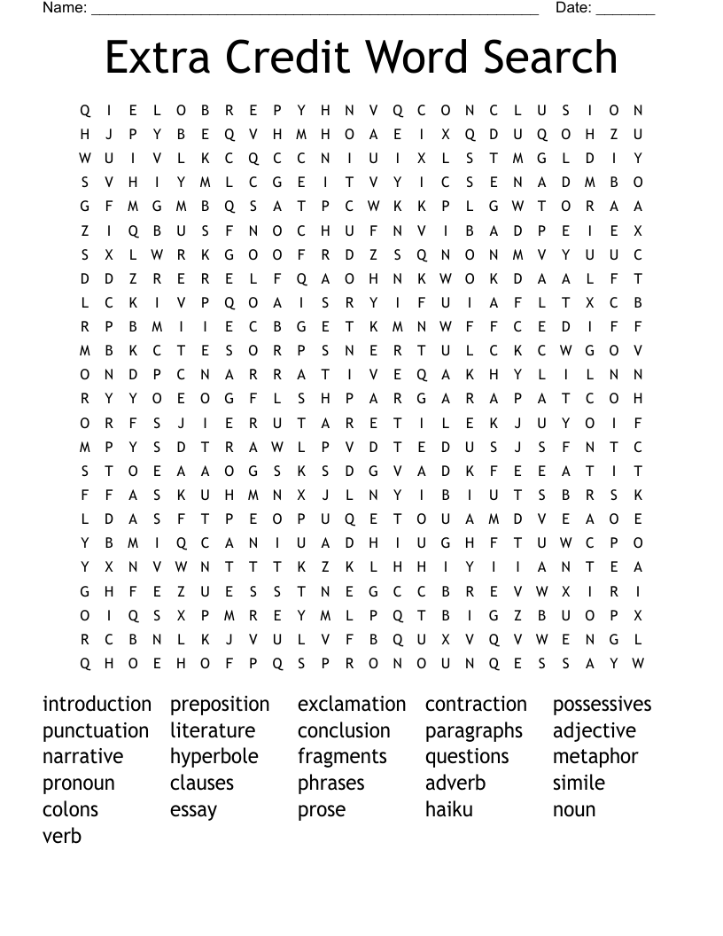 Extra Credit Word Search