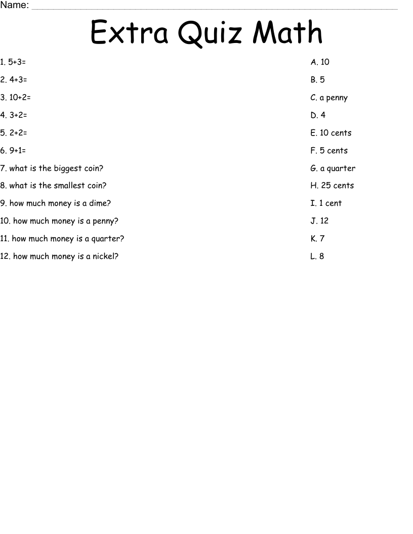 Extra Quiz Math Worksheet