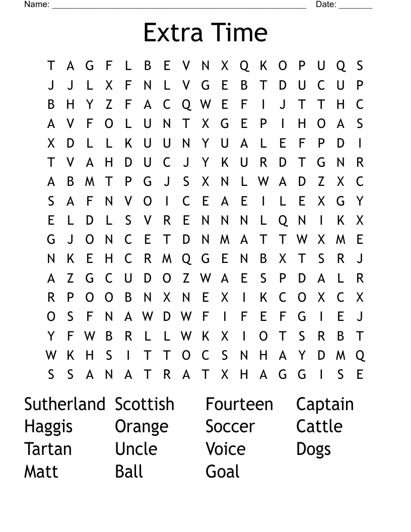 Extra Time Word Search