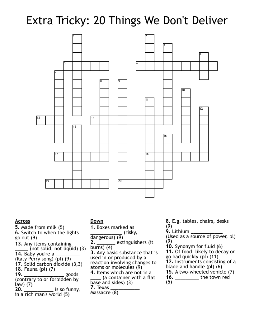Extra Tricky: 20 Things We Don't Deliver Crossword