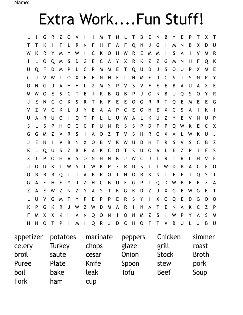 Extra Work....Fun Stuff! Word Search