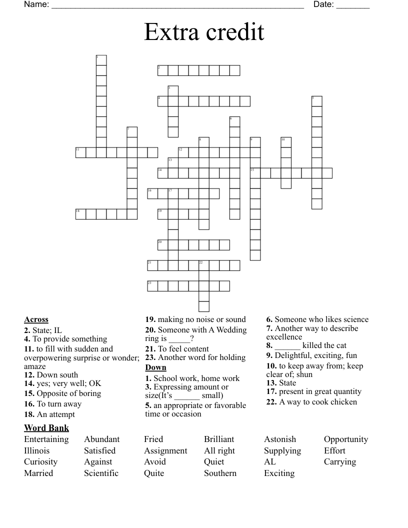 Extra credit  Crossword