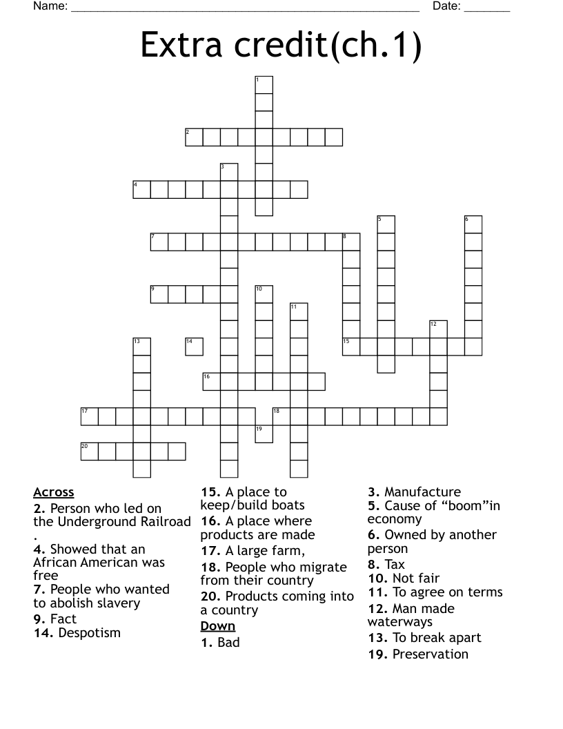 Extra credit(ch.1) Crossword