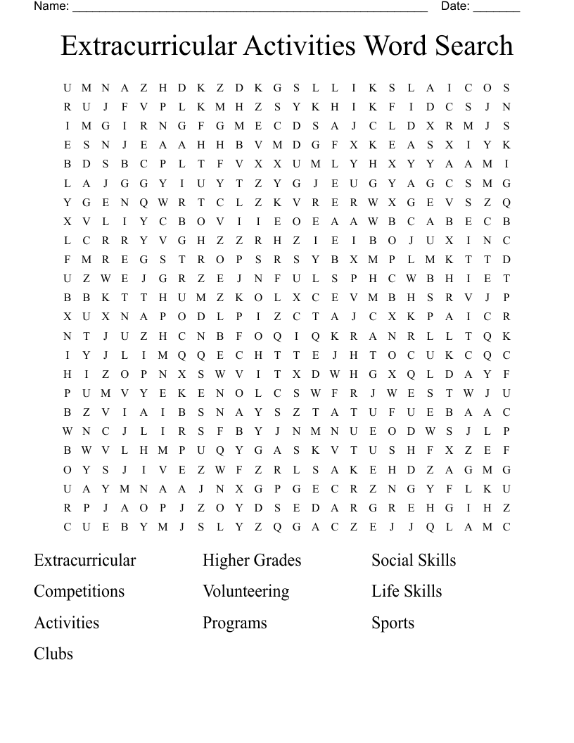 Extracurricular Activities Word Search