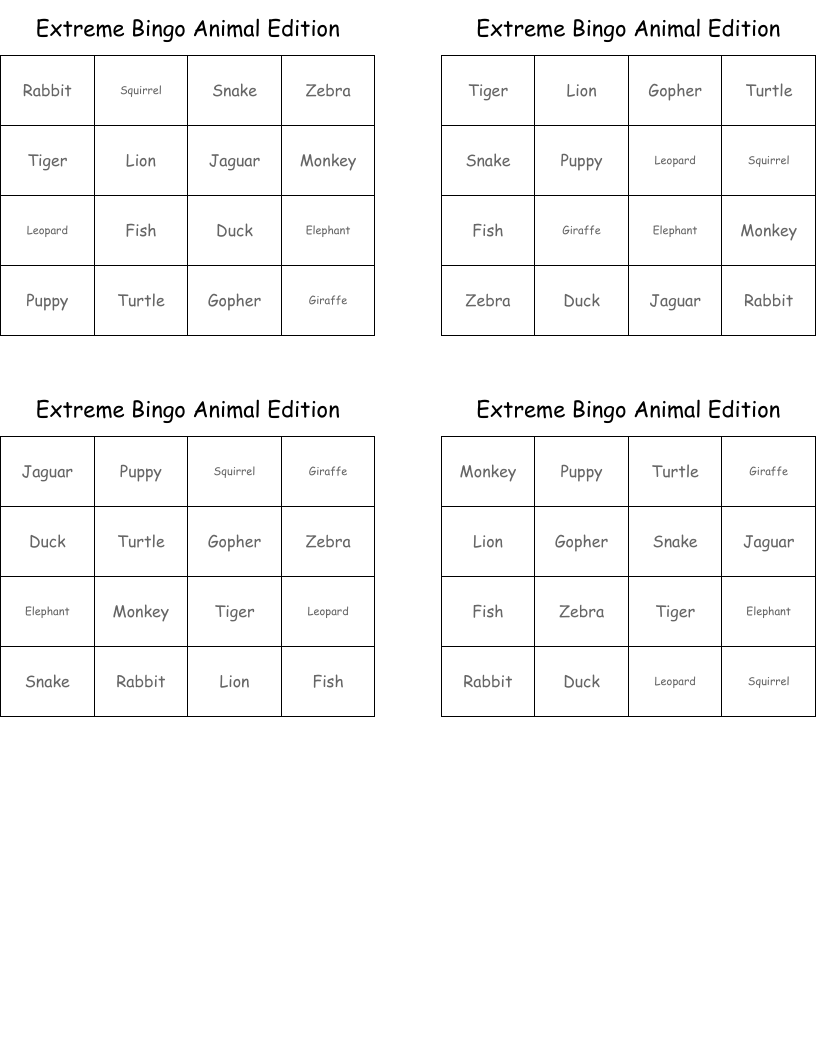 Extreme Bingo Animal Edition