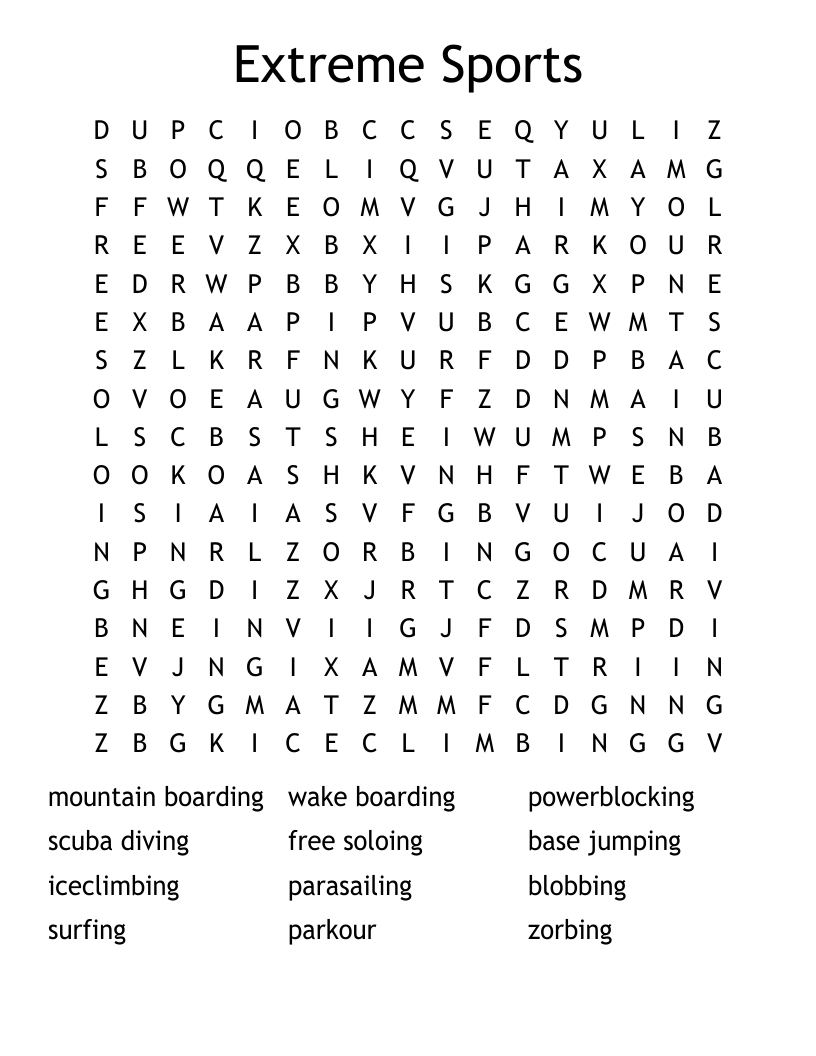 Extreme Sports Word Search