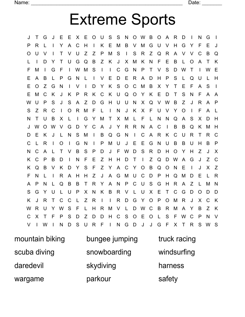 Extreme Sports Word Search