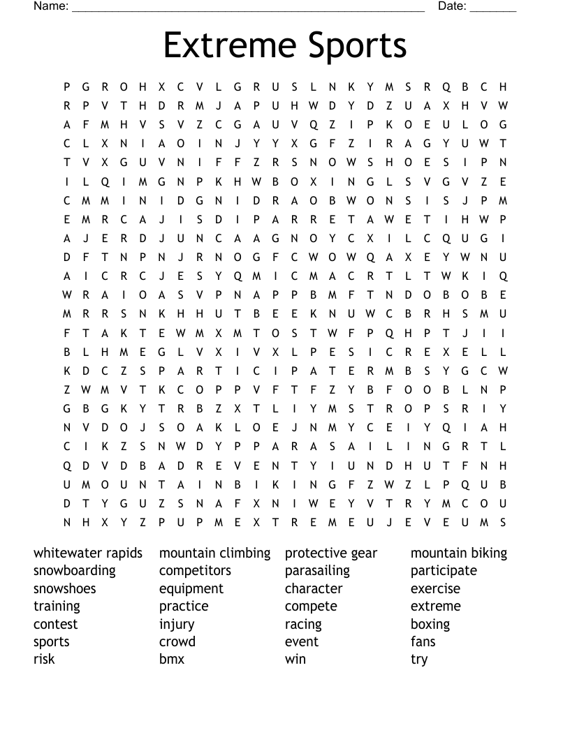 Extreme Sports Word Search