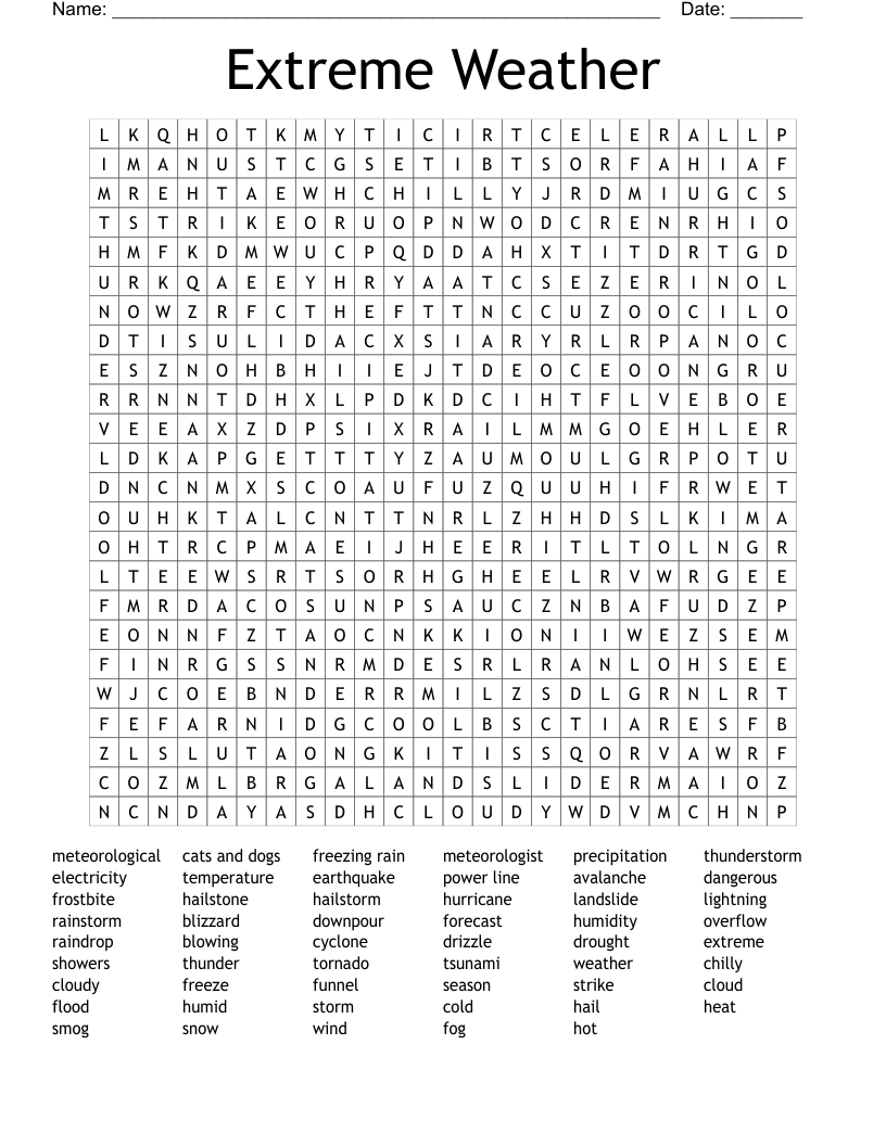 Extreme Weather Word Search