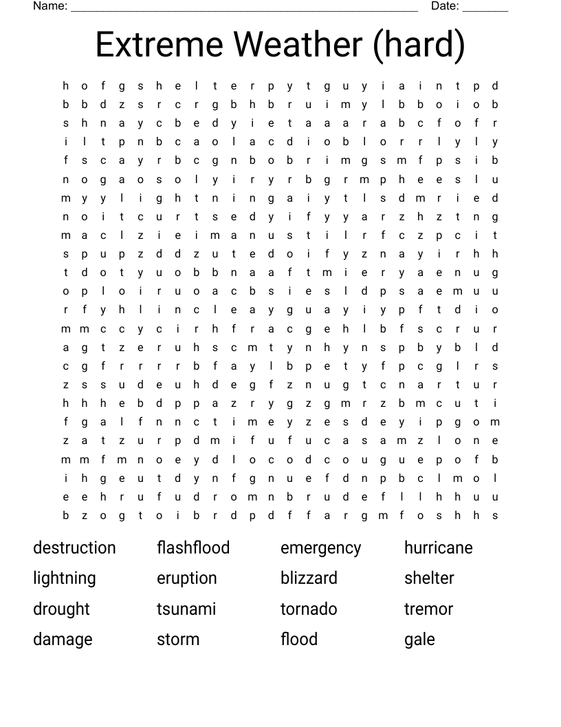 Extreme Weather (hard) Word Search