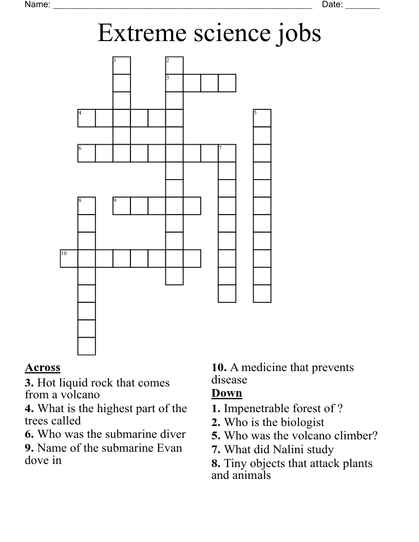 Extreme science jobs  Crossword