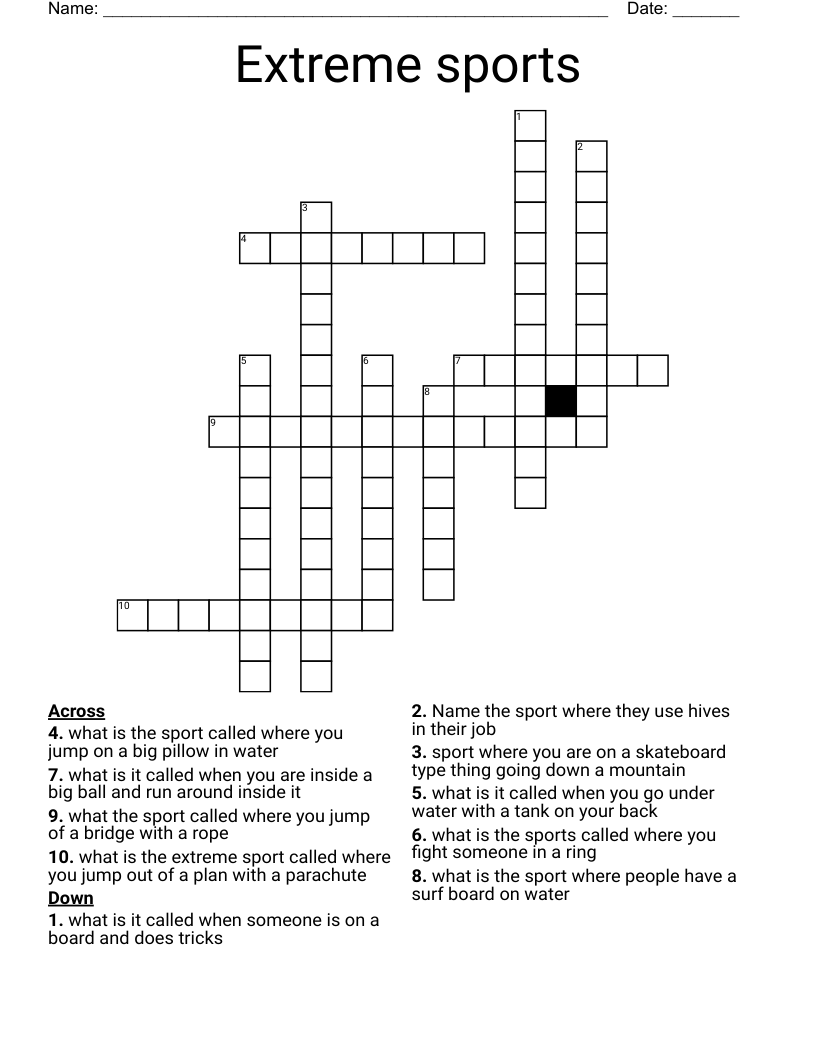 Extreme sports  Crossword