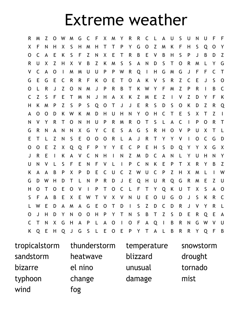 Extreme weather  Word Search