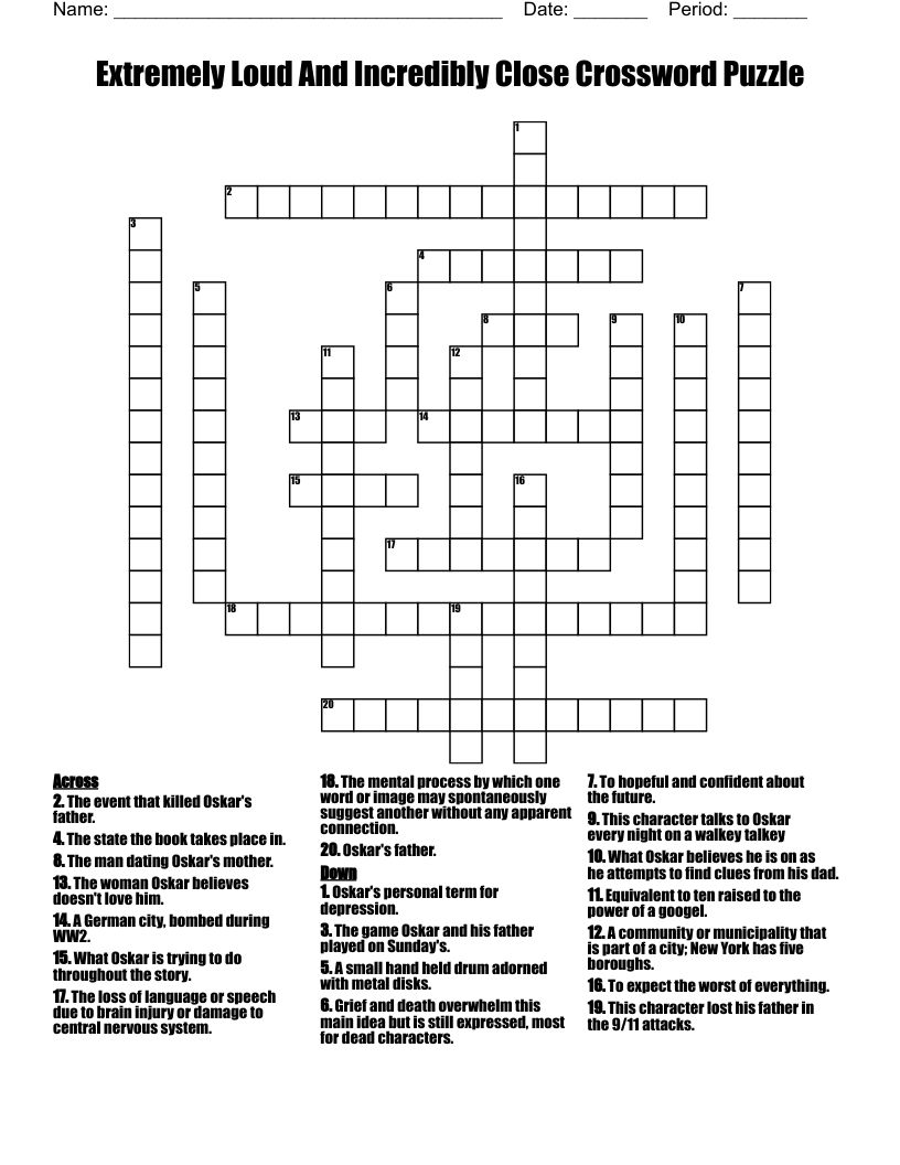 Extremely Loud And Incredibly Close Crossword Puzzle 