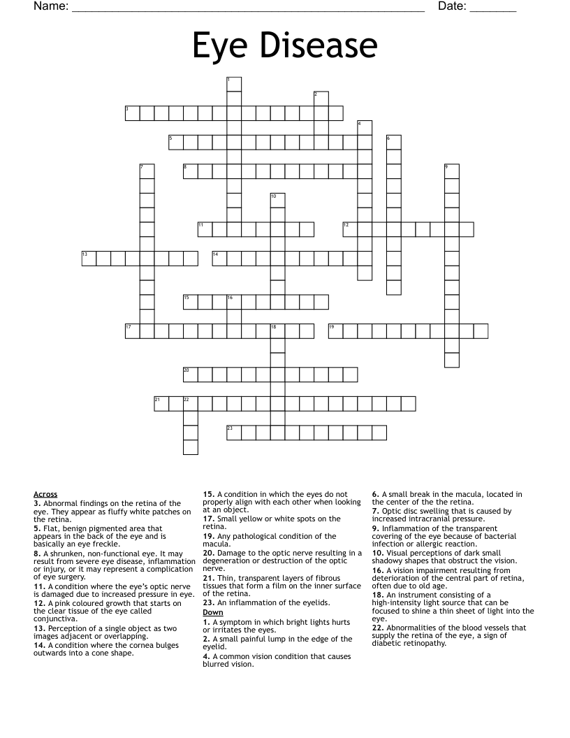 Eye Disease Crossword