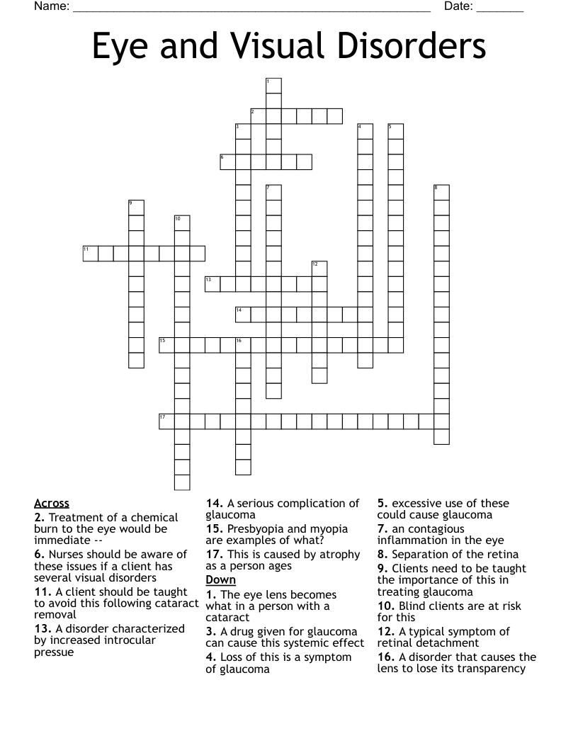 Eye and Visual Disorders Crossword